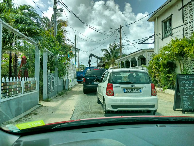 Typical St. Martin traffic jam: a construction vehicle stops in the middle of the road for a while, and...I’m behind a Kia Picanto!